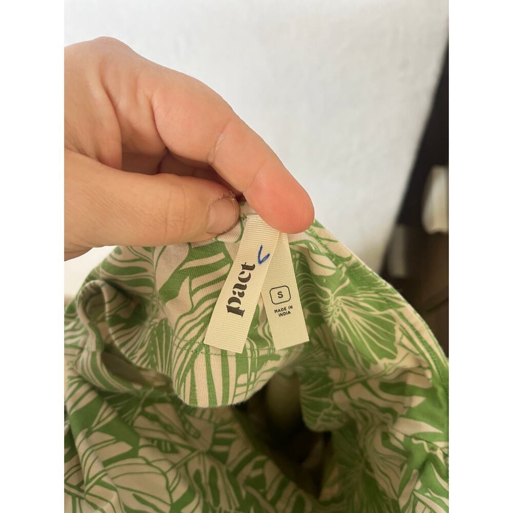 Pact Organic Cotton Sage Green Halter Neck Dress Tropical Monstera Leaf sz S - Picture 4 of 6